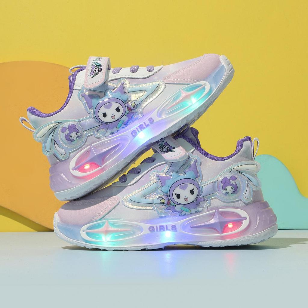 Детские мультяшные кроссовки с подсветкой: Коллекция Весна/Осень 2025 для девочек (Возраст 1-6 лет) - Светящаяся кожаная обувь