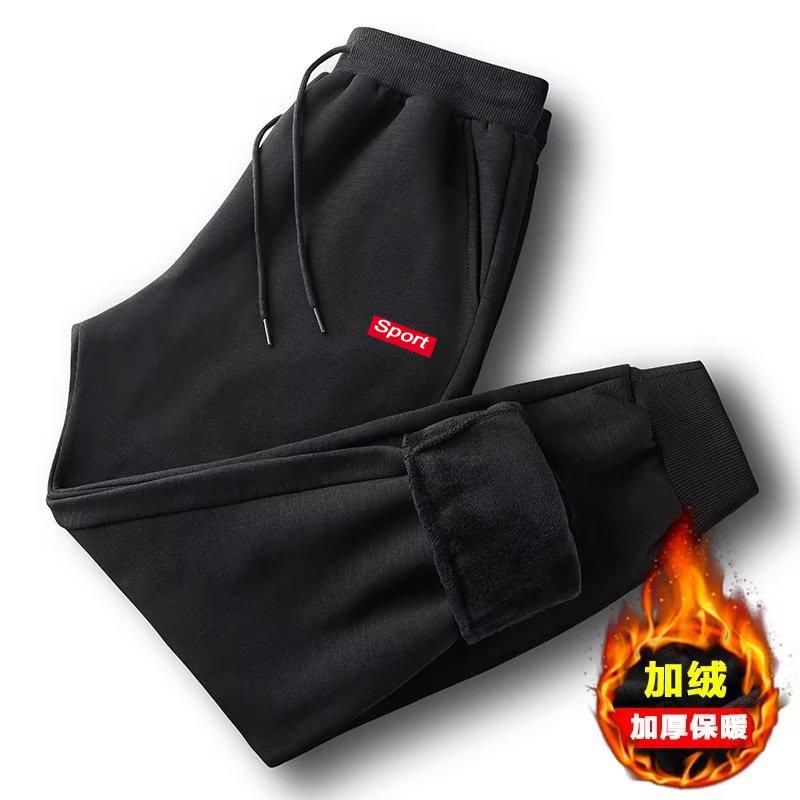 Casual Pants Men's Autumn and Winter Large Size Gram Lamb Fleece Warm Fleece Thickened Tie Sports Pants