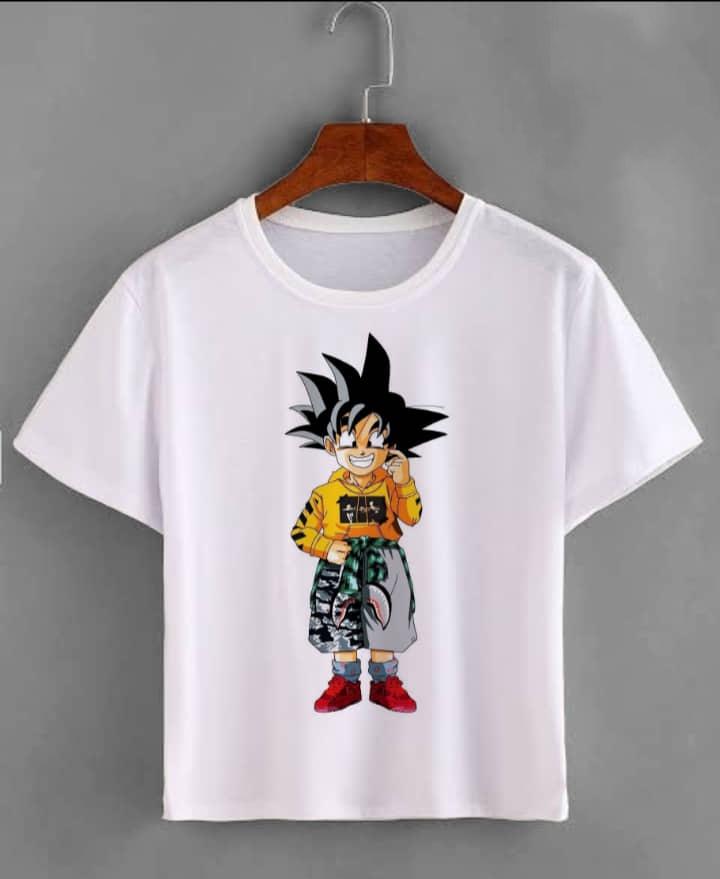 2026 Summer Dragon Ball Kid Goku Unisexs TShirt White Wu Symbol Graphic 100 Cotton Oversized Breathable Casual Short Sleeve Tee