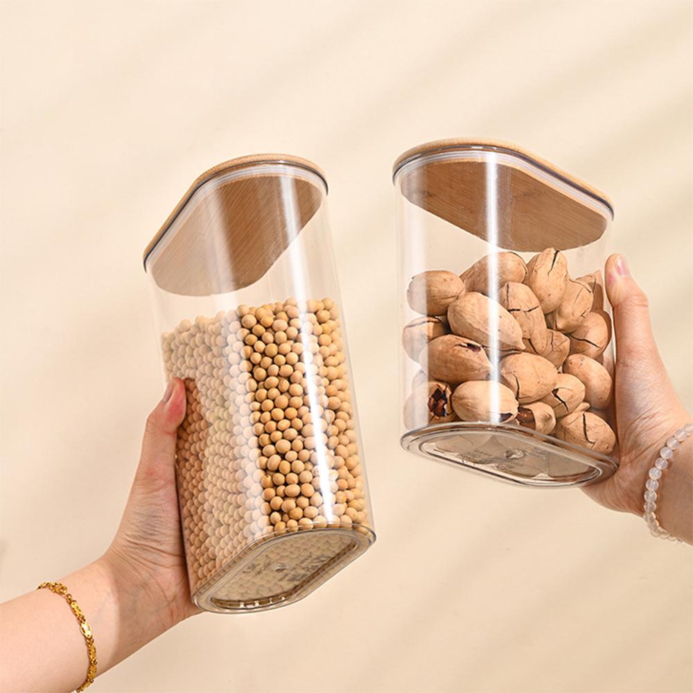 Wood Lid Plastic Airtight Canister Kitchen Storage Bottles Jars Food Container Grains Coffee Beans Grains Candy Jar Containers
