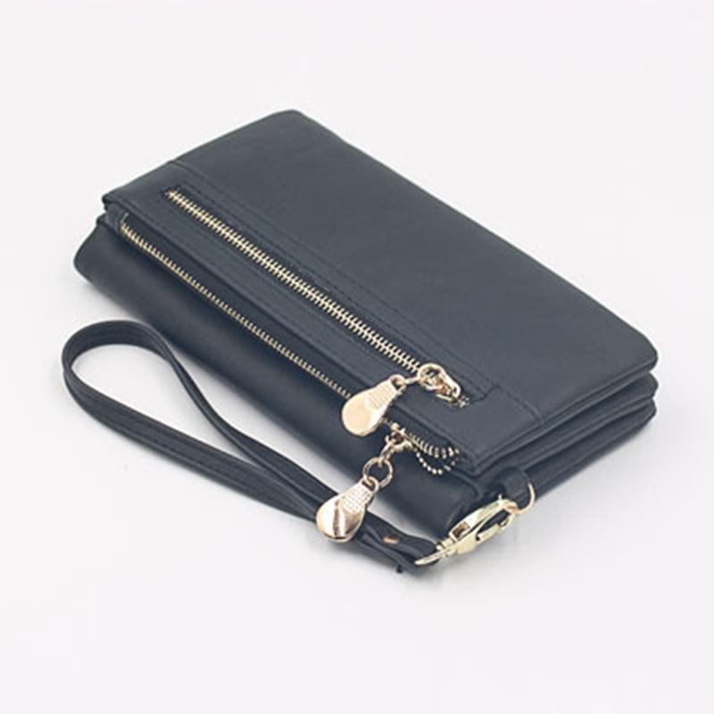 Women Fashion Wallets Dull Polish Leather Wallet Double Zipper Day Clutch Purse Wristlet Handbags