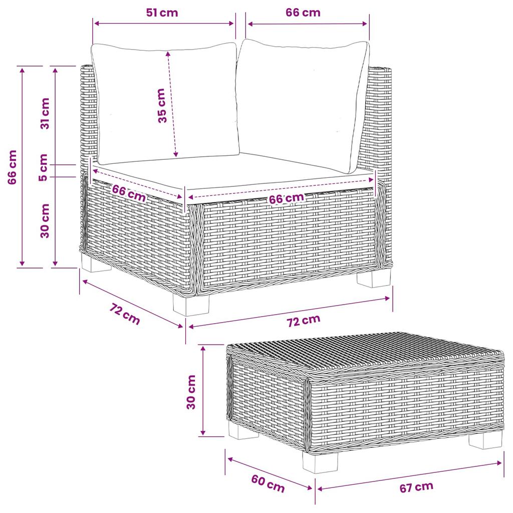 2 pcs Rattan Lounge Set with Cushions GENDT Natural Rattan Kubu Grey