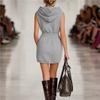 Womens Sleeveless Hooded Knit Jumpsuit With Zipper Pockets Casual Streetwear Mini Dress High Waist Stretch Fit