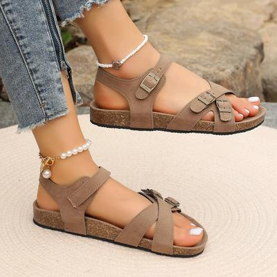 Модные новые сандалии кэжуал для пляжа с круглым носком, нескользящей толстой подошвой/удобные для лета/элегантные женские туфли на плоской подошве