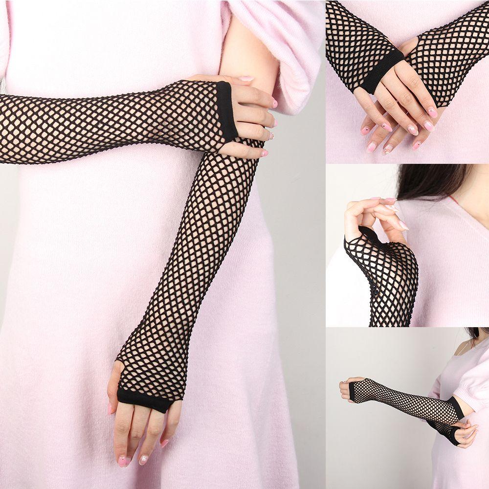 Women Holes Costume Mittens Fishnet Gloves Hollow Out Fingerless