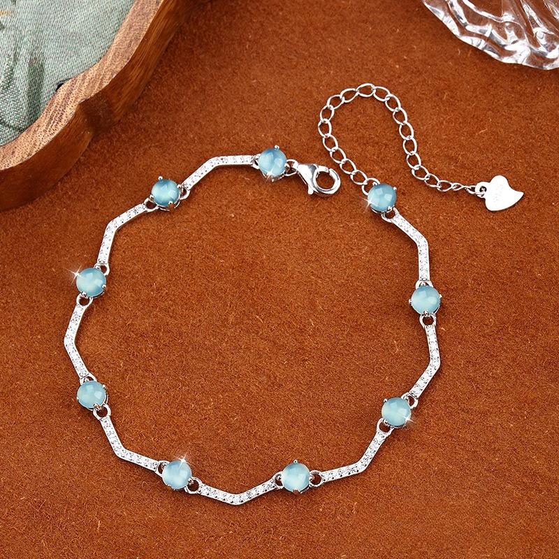 S925 silver inlaid with high ice quality ice transparent natural dangerous material blue water jadeite bracelet light luxury daily jewelry gift