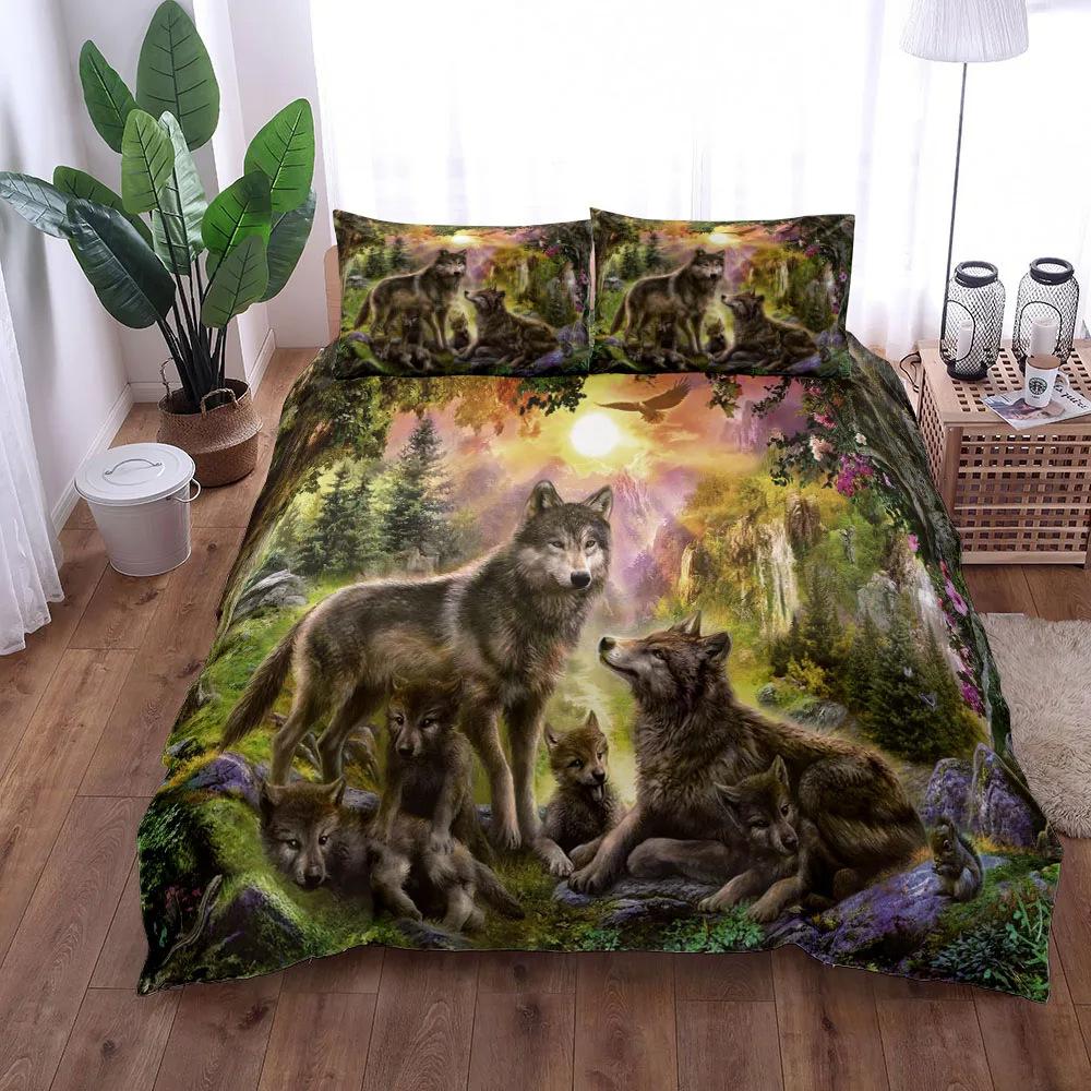 Digital Wolf Duvet/Quilt Cover Set Single Double Large King Size 3D Digital Printed Bed Three-piece Set