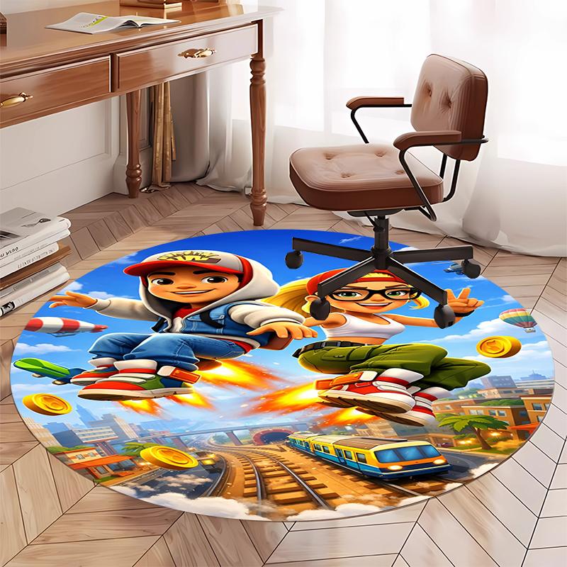 Subway Surfers Printed Round Rug Carpet Chair Rug Area Rug Entryway Doormats,for Office Chair Living Room Bedroom Kitchen Room.