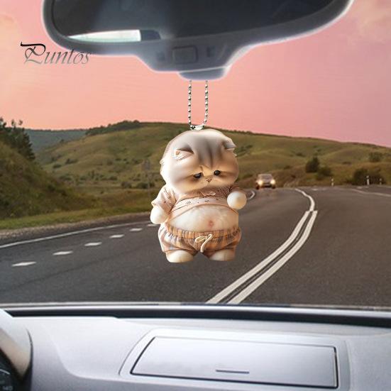 Pot-bellied Cat Acrylic Hanging Decoration Home Indoor Christmas Tree Car Rearview Mirror 2D Flat Big Belly Kitten Hanging Ornament Cartoon Animal