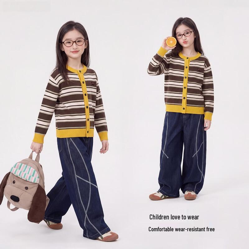 Hanhan Elephant Girls' Casual Two-Piece Knitted Sweater and Jeans Set