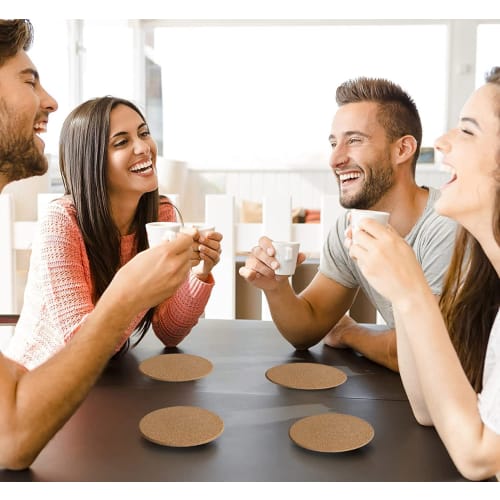 Stylish wooden cork coasters, 5mm thick, 10cm diameter, round, pack of 12, heat-resistant, non-slip, for drinks, warm gifts, large capacity, suitable