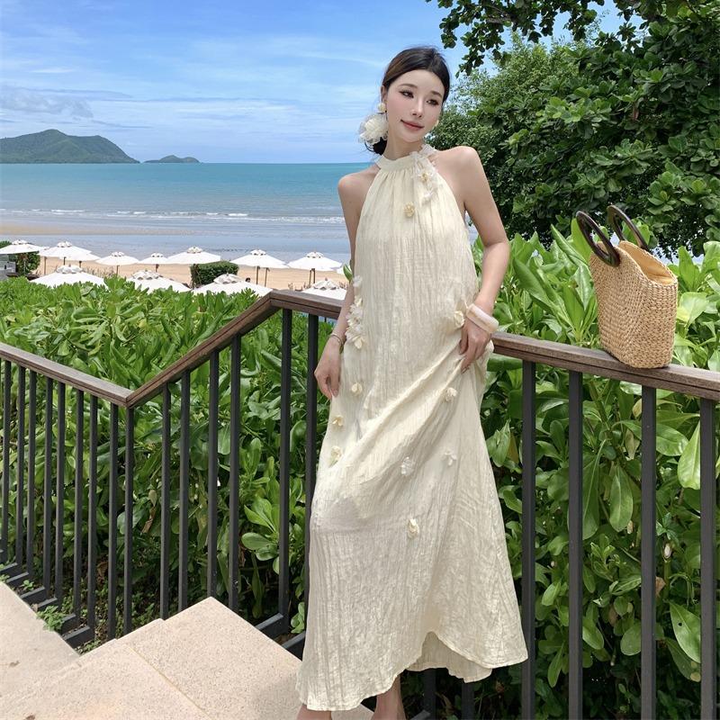 Летнее новое элегантное платье свободного покроя с цветочным вырезом и складками