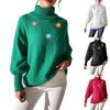 Women's  Fall And Winter Solid  Hand   Crochet Flower Splicing Turtleneck Bottom Sweater Top