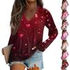Women's Fashion T-Shirt V-Neck Long Sleeve Valentine's Day Printed Casual Top