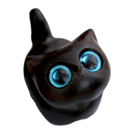 Mini Cat Figurine Hand-carved Wooden Cat Statue Collectible Polished Miniature Cat Ornament for Home Desk Bookshelf Decoration