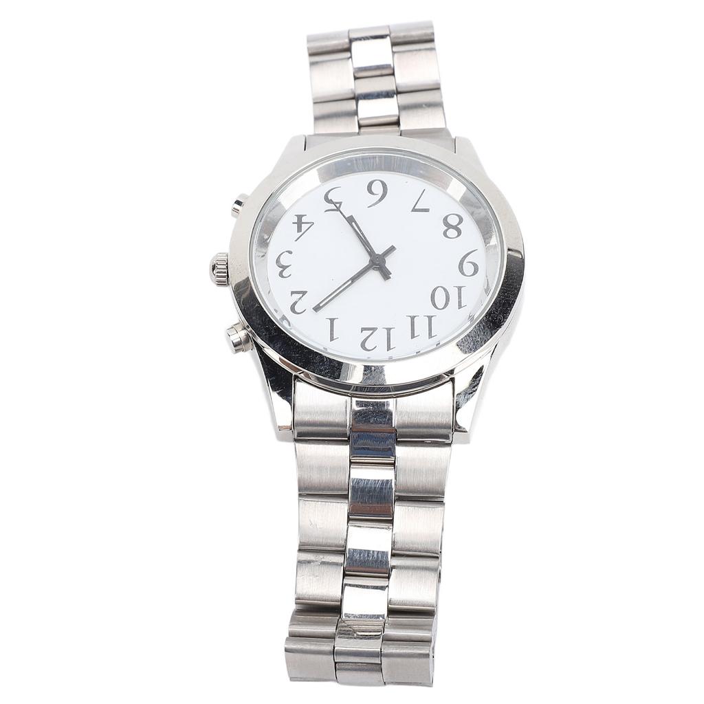 Говорящие часы с будильником, эластичный ремешок из нержавеющей стали, часы с большим четким голосом для слепых, слабовидящих, пожилых людей