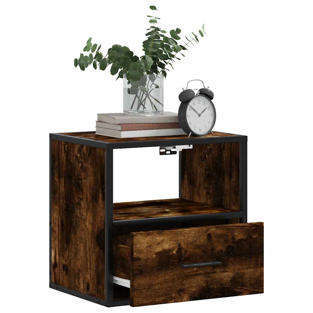 Wall Mounted Nightstand in Smoked Oak 40 x 31 x 39.5 cm