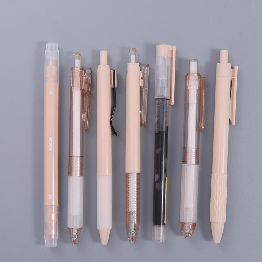 Гелевая ручка ST с нажимным стержнем, черные чернила, ручка для подписи, 7 шт./набор, шариковая ручка, студенческая