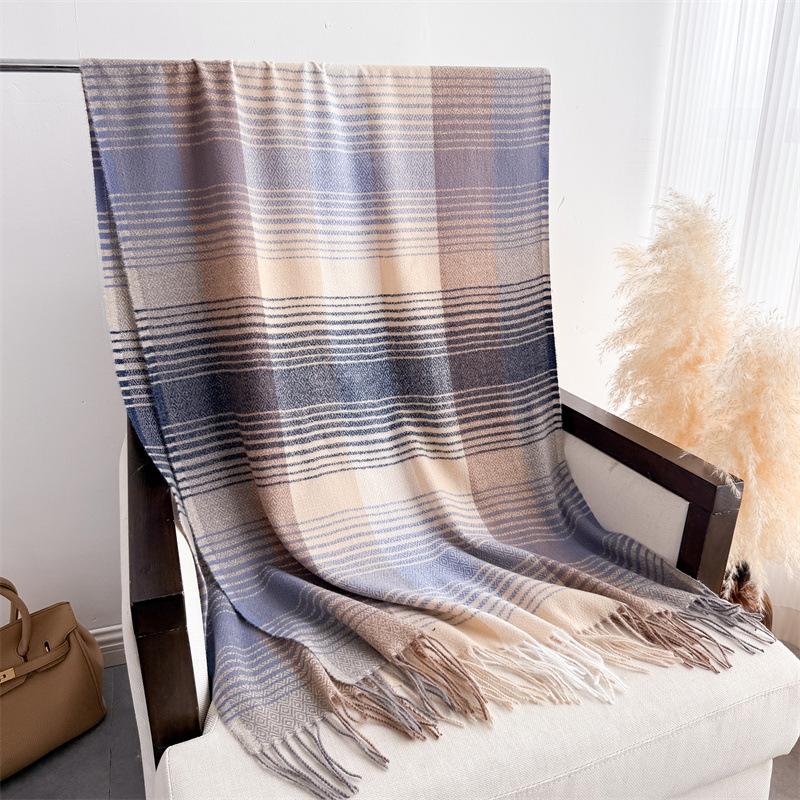 Простой женский шарф в клетку в корейском стиле, шаль из имитации кашемира, зимний толстый теплый шейный платок, эшарп, накидка, дизайнерский женский