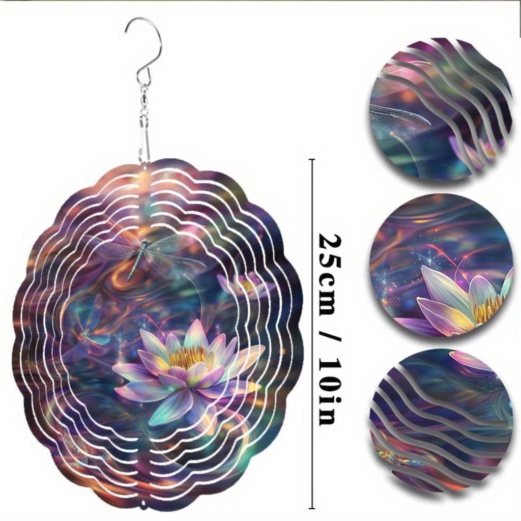 10 Inch Metal Wind Spinner Vibrant Lotus Design Outdoor Decor for Garden Balcony Lawn Reflective Durable Hanging Art Sculpture