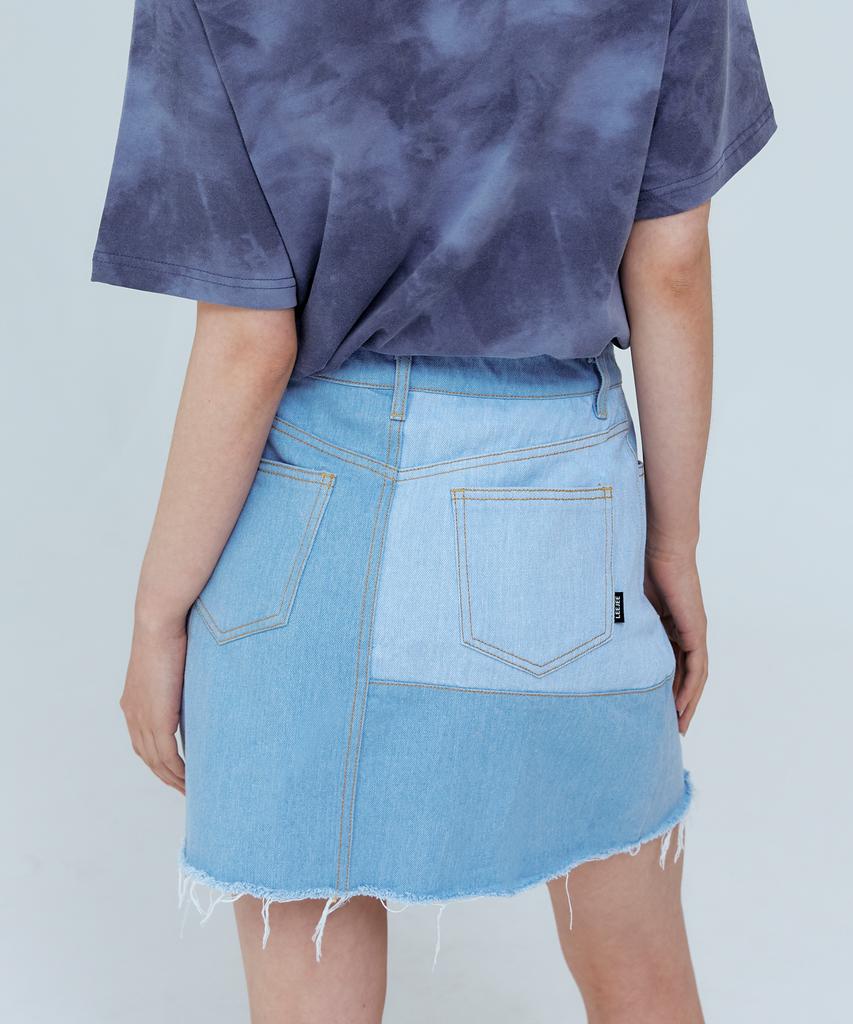 Ridge Patch Light Wash Denim Short Skirt