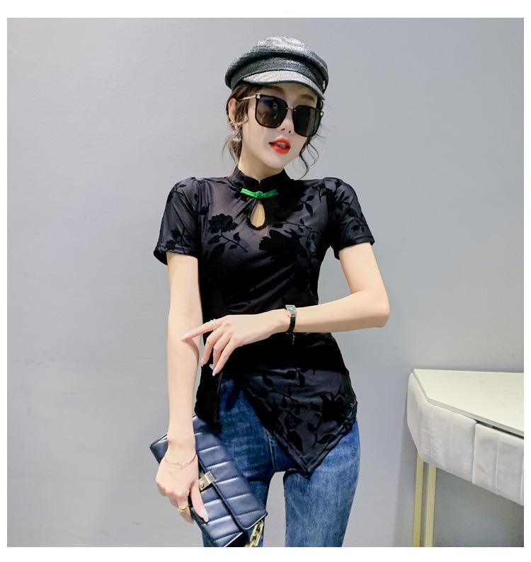 2022 Лето Сексуальная сетчатая блузка в китайском стиле ретро с застежкой-пуговицей-лягушкой