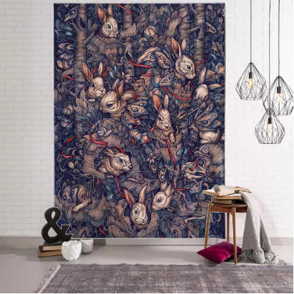 Psychedelic Animal Tapestry Wall Hanging Retro Tropical Plant Background Bukawaii Home Decor Yoga Mat Bed Sheet Customizable