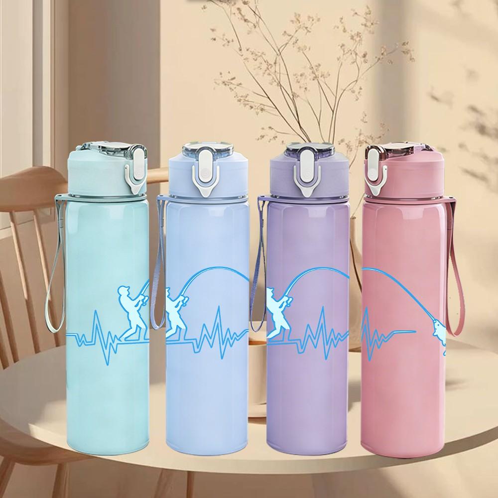 1PC Basketball Heartbeat Sport Line Art Print 750ml Color Plastic Sports Water Bottle Leakproof Flip Straw Lid Suitable for Sports Office Home Use