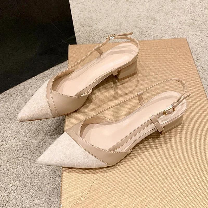 Женские сексуальные туфли на толстом каблуке, летние туфли с острым носком, дизайнерские туфли 2024 года, новые туфли-лодочки для вечеринок, прогулочные женские шлепанцы