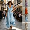 Mid-length Loose Dress Women's Deep V Neck Ruffle Trim Maxi Dress, Sleeveless Fit Flowy Beach Sundress, Summer Casual Tiered A-line Long Women