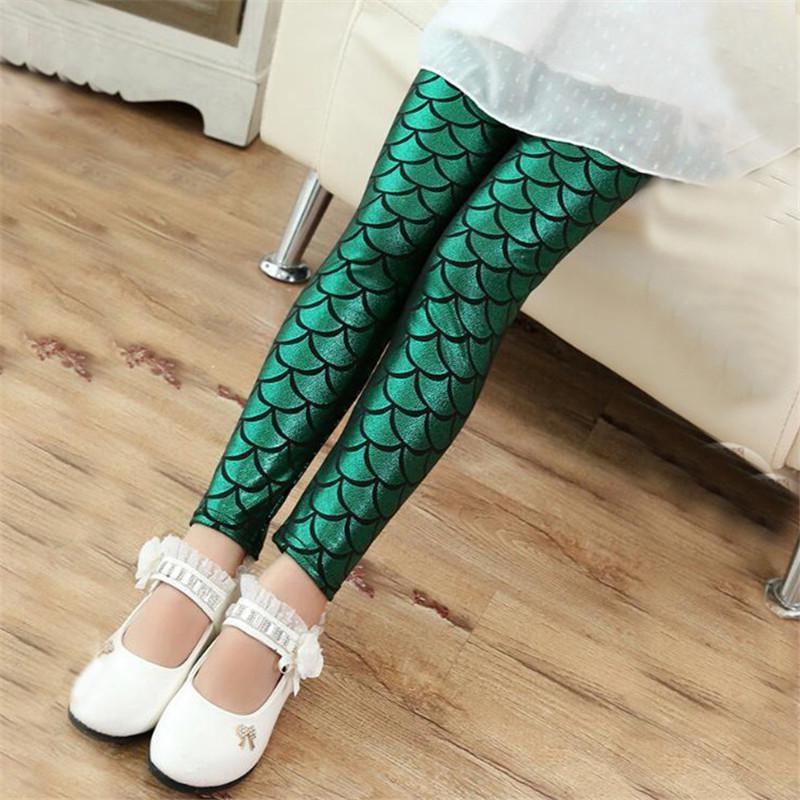 Mermaid Scale Print Summer Autumn Children Kid Baby Girls Leggings Skinny Long Pencil Pants Girl Clothes 2-11Years