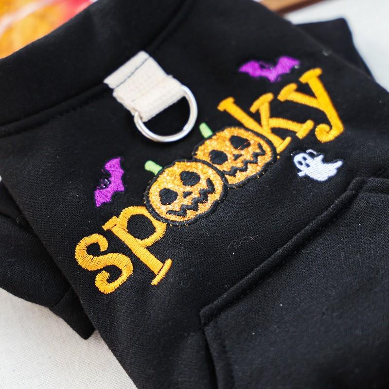 Halloween Pet Hoodie With Pumpkin Design Leash Ring Dogs Cats Winter Casual Costume
