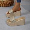 Wedges Slippers for Women Platform Sandals Woman Summer Chunky Golden Round Head Woman Thick Sole Beach Shoes Size