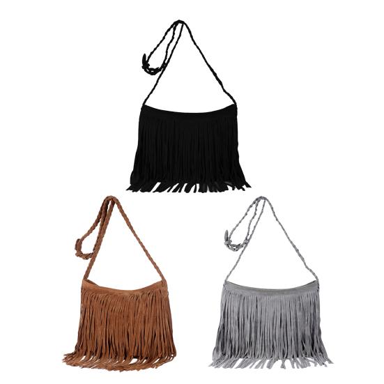 Women Tassel Shoulder Bag Large Capacity Retro Crossbody Bag Bohemian Fringe Messenger Bag for Daily Outings Work Travel