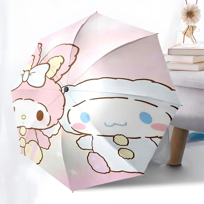 1pc My Melody & Cinnamoroll Automatic Folding Umbrella - Portable 3-Fold Design with Iron Frame for Outdoor Use, Perfect Gift for Fans, Travelers, and