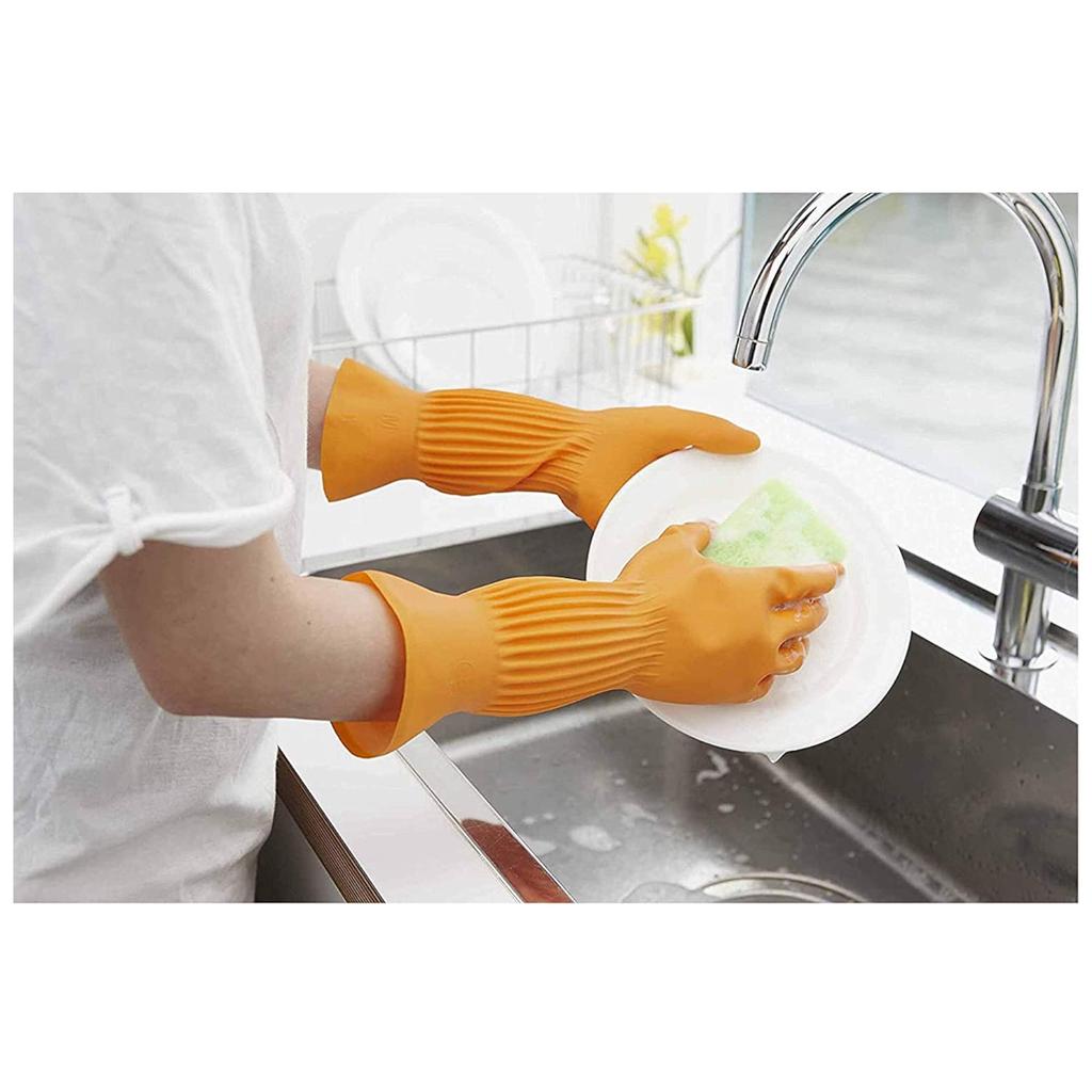 Dunlop Home Products Dunlop Home Products Cooking Gloves Natural Rubber Pretine Orange M Sleeve Shibori That Prevents Water from Entering Gathered