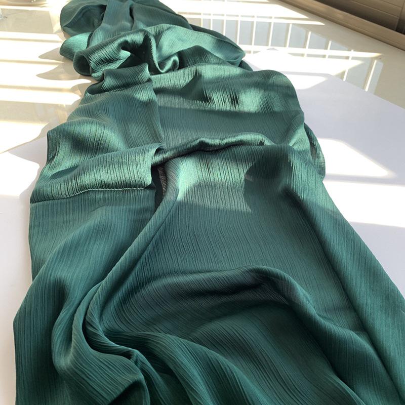 2023 Natural Wrinkled Solid Color Long Crepe Silk Scarf WJA14