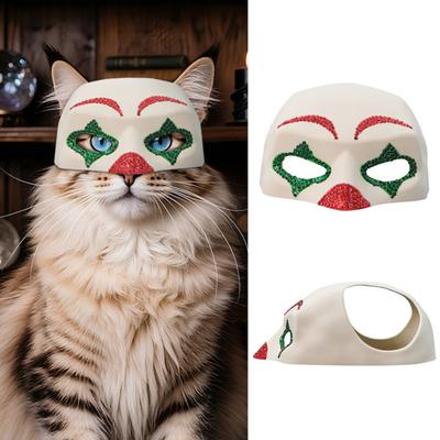 Маска кота-клоуна Блестящая маска клоуна из страз Маска для косплея питомцев с отверстиями для ушей для кошек Костюм для Хэллоуина Вечеринка Фотосессии