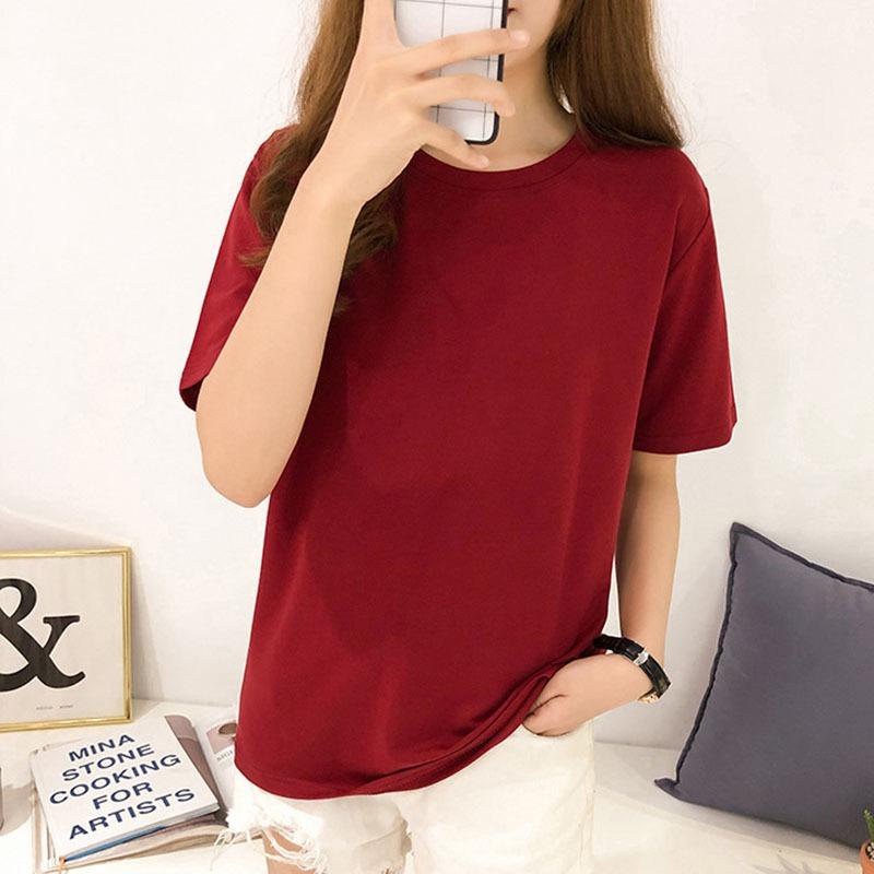 Женская однотонная футболка с коротким рукавом и круглым вырезом