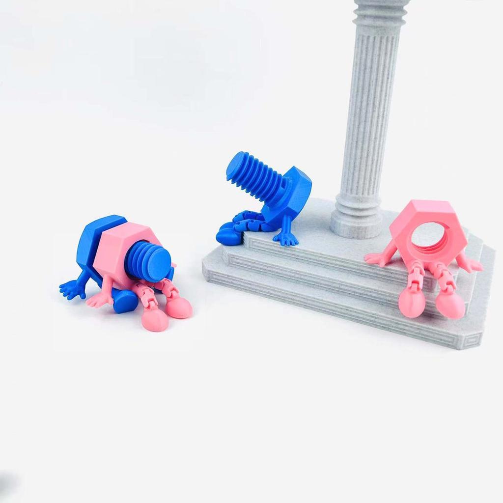 1pc 3D printed PLA material movable joint bolts and nuts, cute home decoration desktop ornaments, holiday gifts.