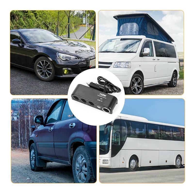 4 Way Multi Socket Car Cigarette Lighter Splitter USB Charger Adapter 12V 24V