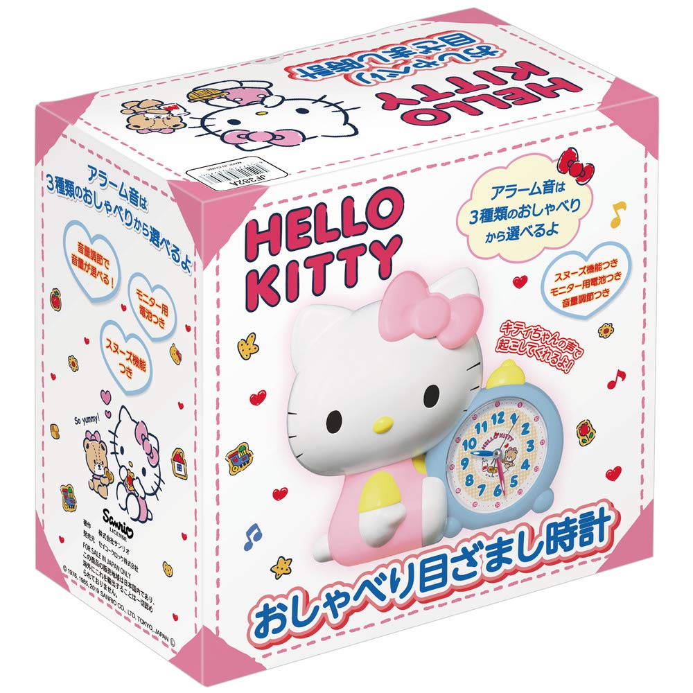 Seiko Clock Alarm Clock, Table Clock, Character Sanrio Hello Kitty, White, 184x202x118mm, JF382A