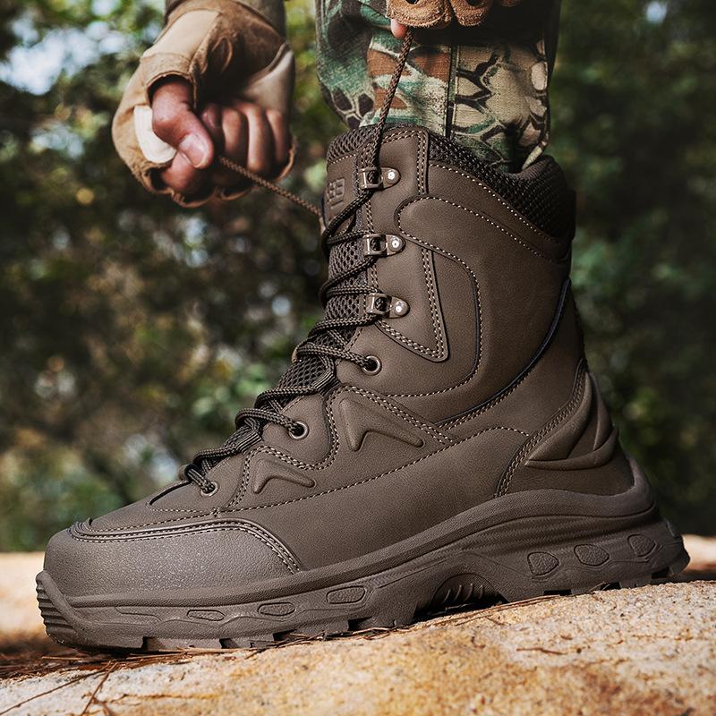 New large size combat boots PU mesh medium top wear-resistant tactical boots outdoor sports hiking shoes hiking shoes