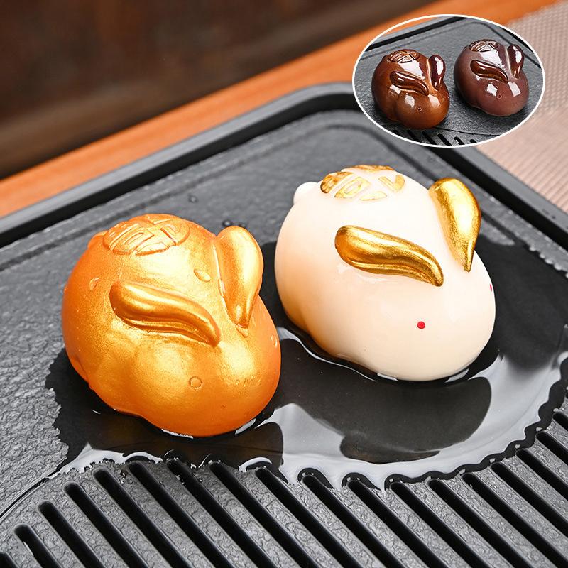 Чайный питомец, меняющий цвет, Белый кролик, Золотой кролик, Аксессуары для чайного столика, Меняет цвет при нагревании, Декоративные фигурки