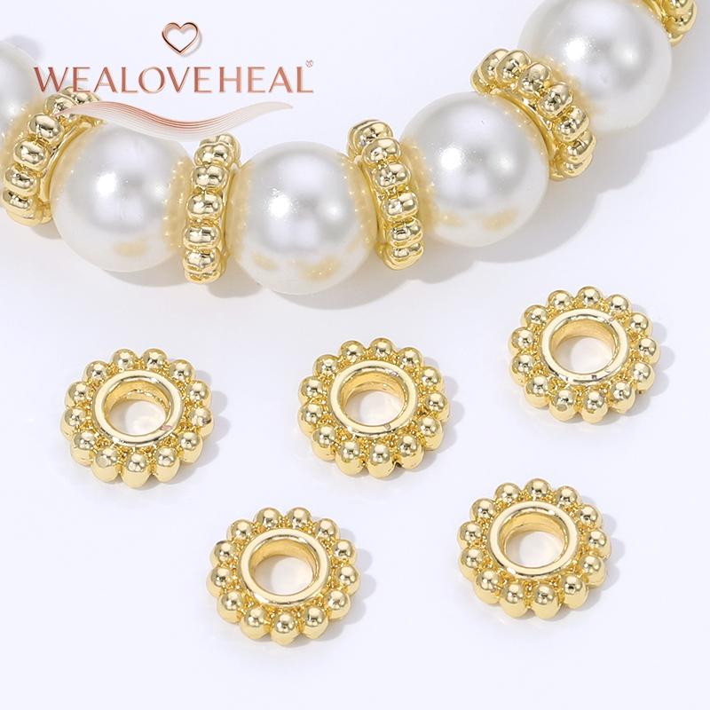 14K Gold Plated Brass Metal Snowflake Spacer Beads,4/5/6/8mm Bead Separator for DIY Bracelet Necklace Jewelry Making Supplies