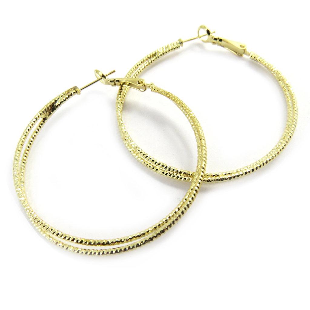 Les Trésors De Lily [L9616] - Gold Double 'Choréographie' Hoop Earrings Ø 50 Mm