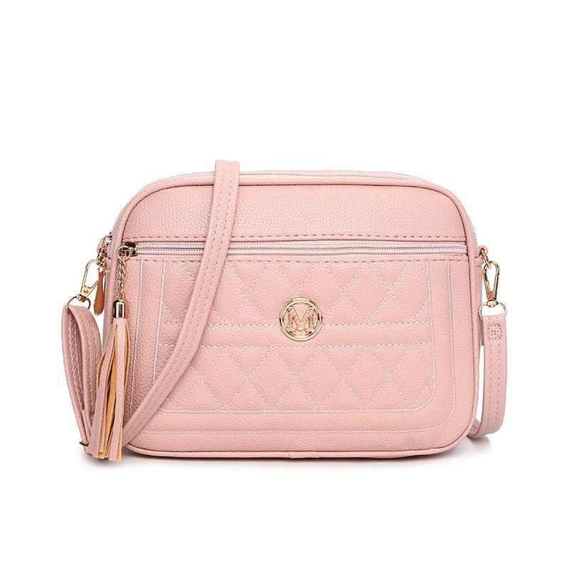 Women's soft leather rhombus multi-layer diagonal straddle bag single shoulder high-end sense versatile large-capacity fringed messenger bag