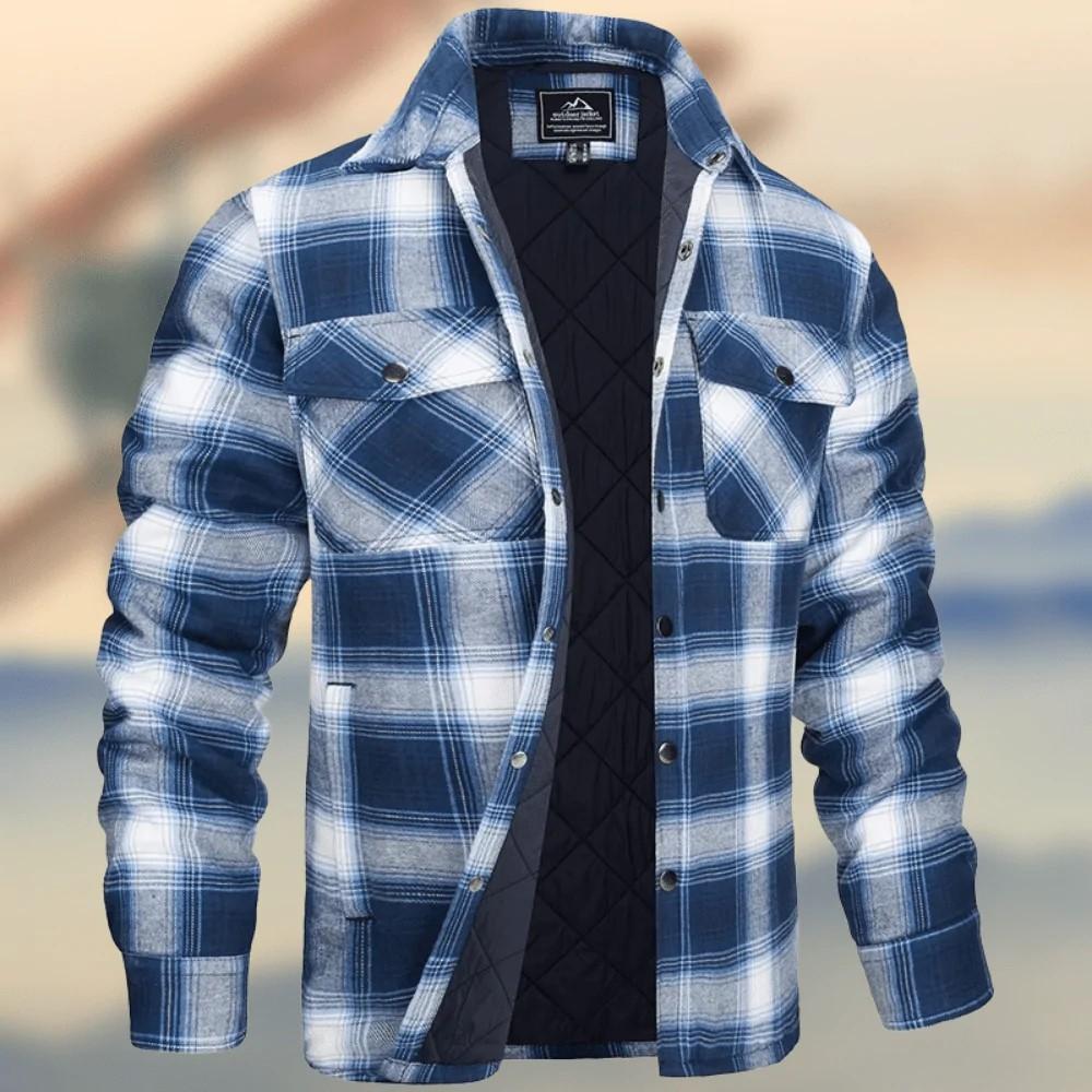 Men's Flannel Shirt with Warm Fleece Lining, Long Sleeve Plaid Shirt, Casual Button Down Shirt with Chest Pockets