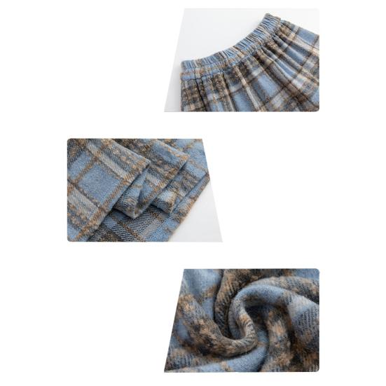 Юбка шерстяная с высокой талией, женская клетчатая юбка с оборками и строчкой, юбка-трапеция, осенне-зимняя шерстяная юбка на каждый день