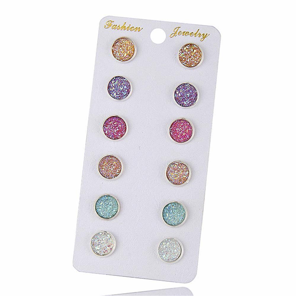 6Pairs/Set Party Amethyst Natural Stone Durzy Earrings Jewelry Crystal Quartz Ear Stud